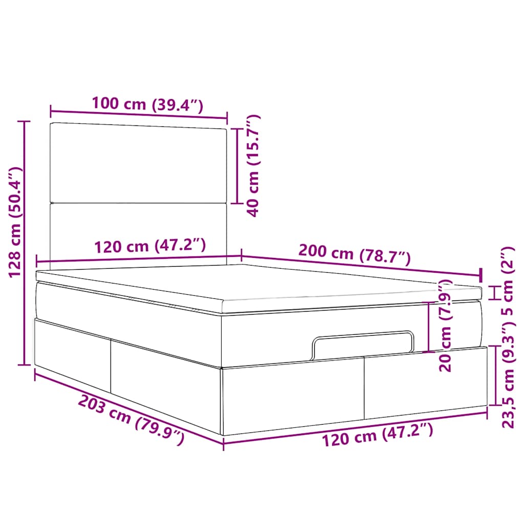 Otomanski krevet s madracem svijetlosivi 120x200 cm tkanine