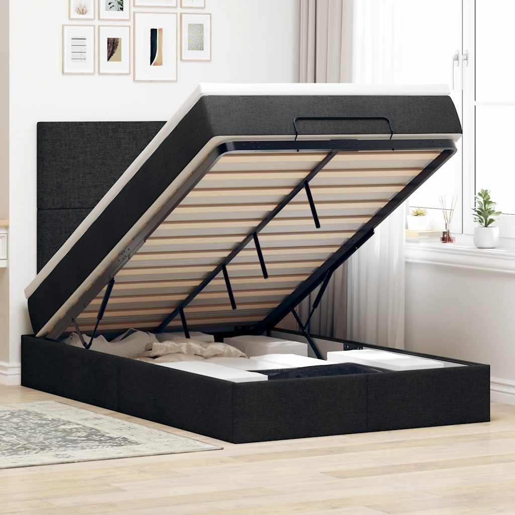 Otomanski krevet s madracem crni 120x200 cm tkanine