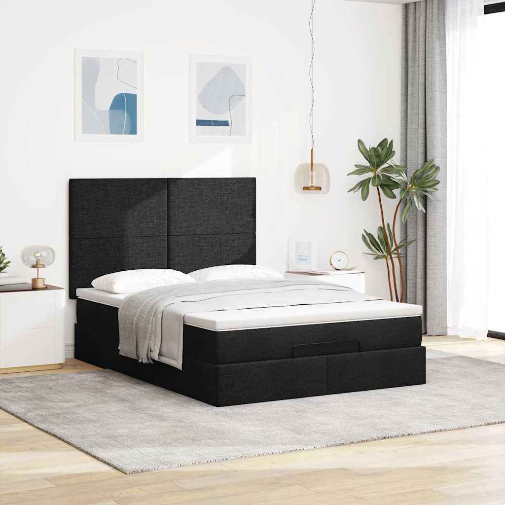 Otomanski krevet s madracem crni 140x190cm od tkanine