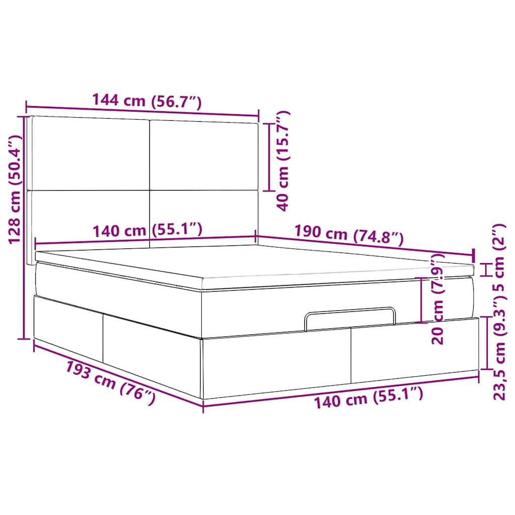 Ottoman krevet s madracem, taupe boja, 140x190 cm, tkanina