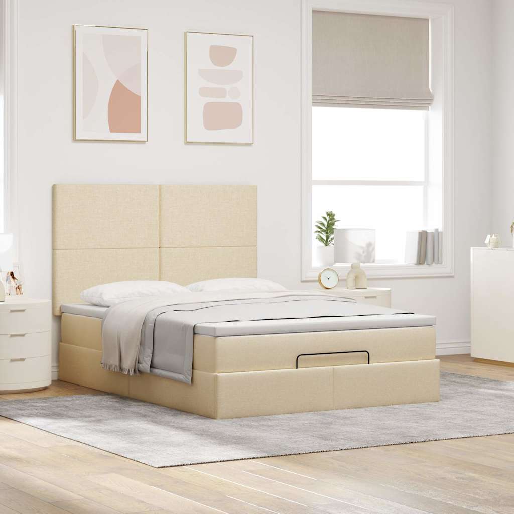 Otomanski krevet s madracem krem 140x190cm od tkanine