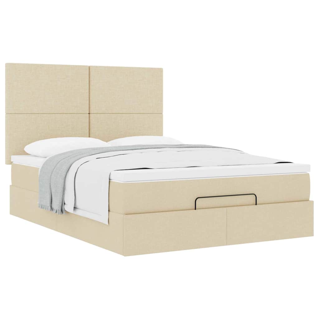 Otomanski krevet s madracem krem 140x190cm od tkanine