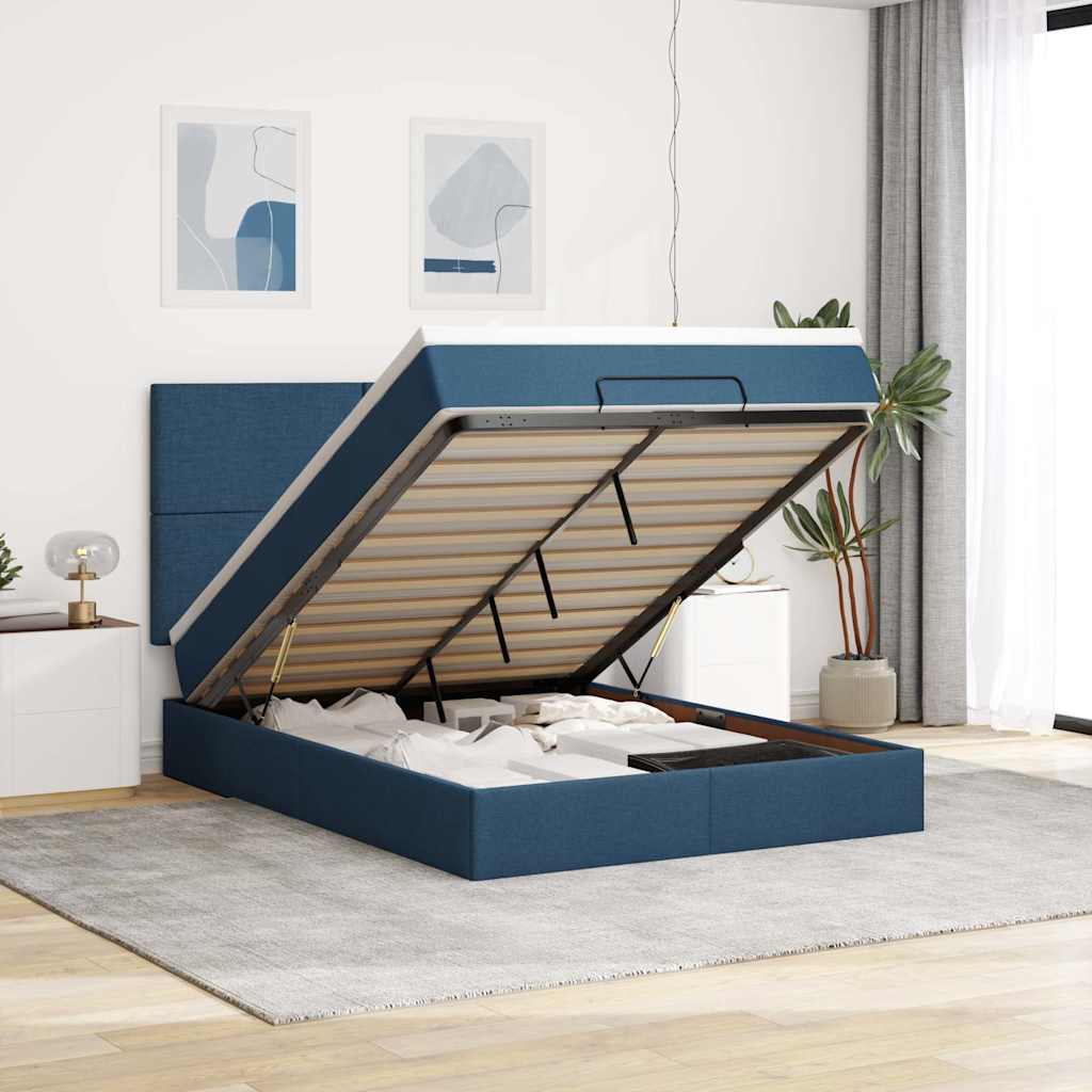 Otomanski krevet s madracem plavi 140x190cm od tkanine