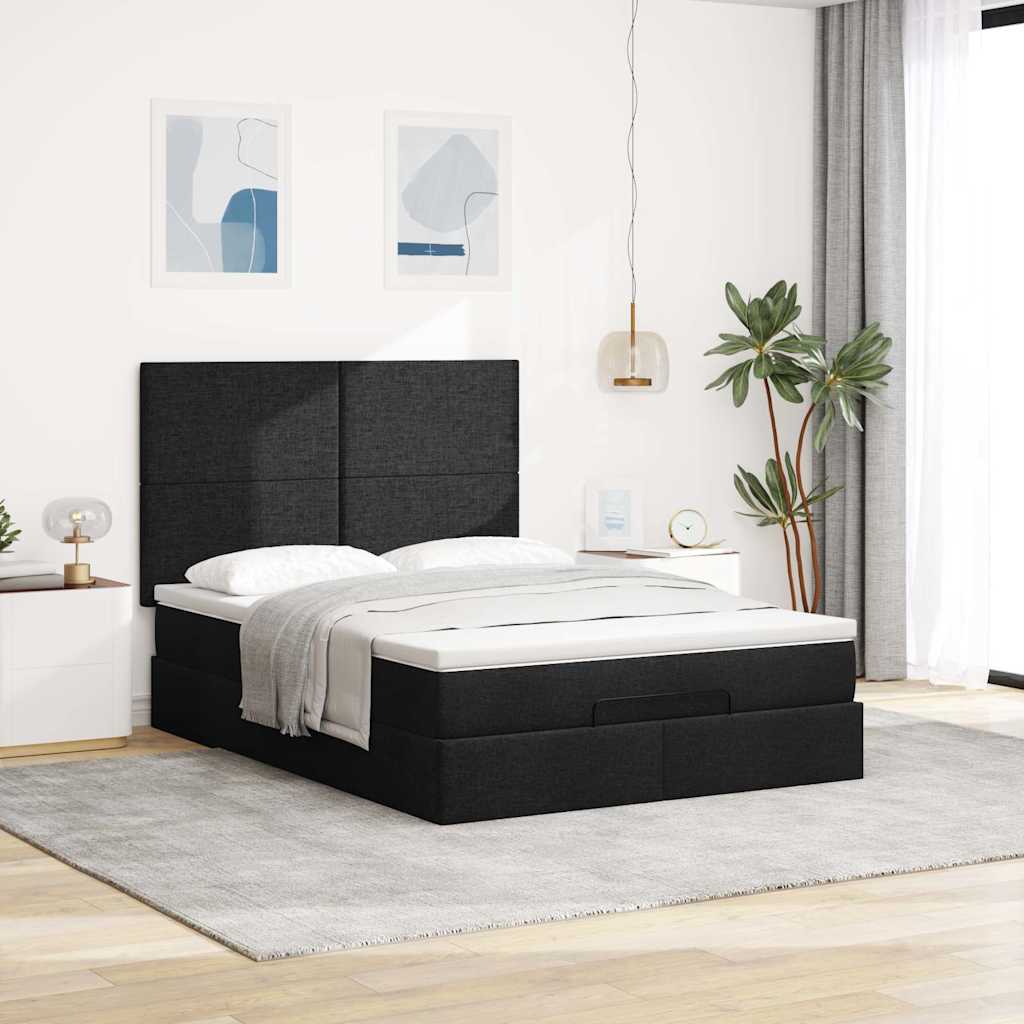 Otomanski krevet s madracem crni 140x200 cm tkanine