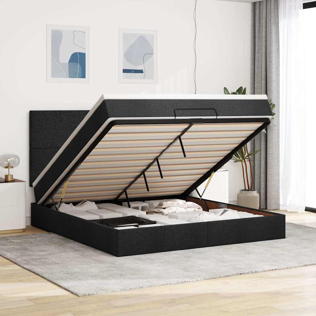 Otomanski krevet s madracem crni 160x200cm od tkanine