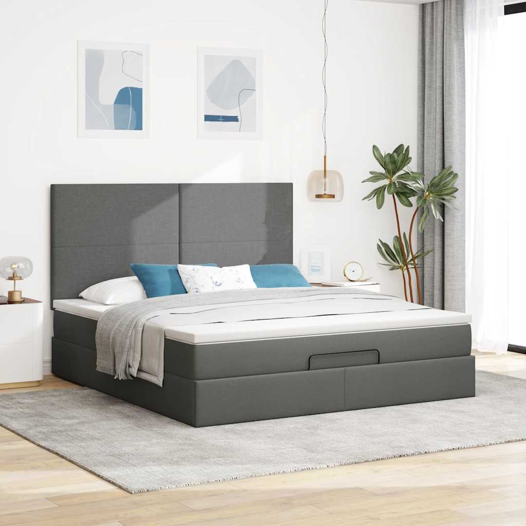Otomanski krevet s madracem tamnosivi 180x200cm od tkanine