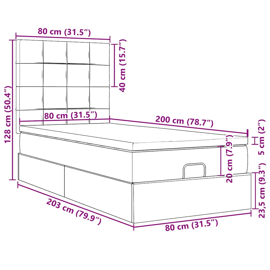 Otomanski okvir kreveta s madraca tamnosivi 80x200cm od tkanine