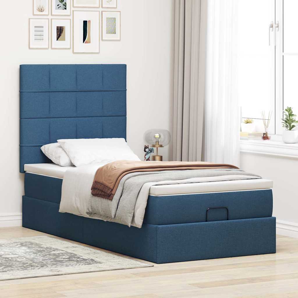 Otomanski okvir kreveta s madraca plavi 90x190cm od tkanine