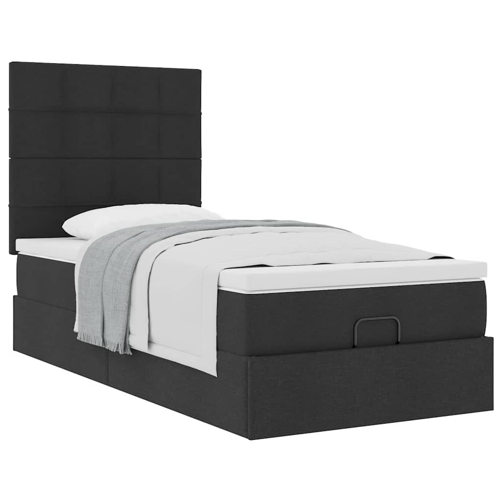 Otomanski krevet s madracem crni 90x200 cm tkanine