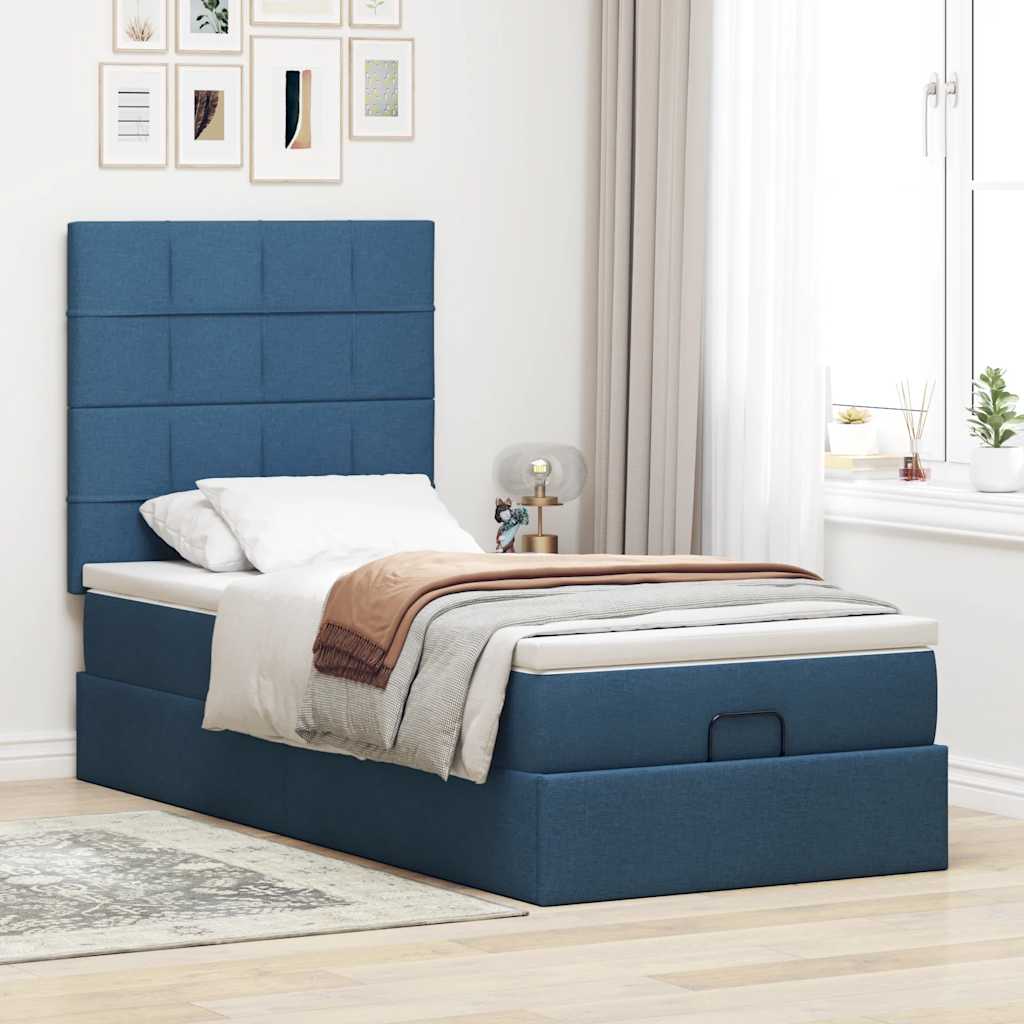 Otomanski krevet s madracem plavi 90x200 cm tkanine