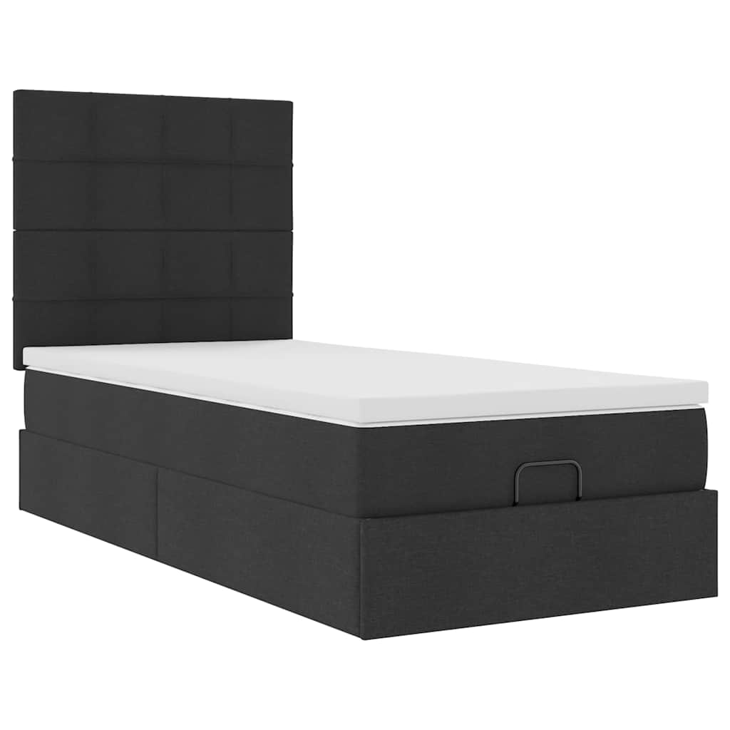 Otomanski krevet s madracem crni 100x200 cm tkanine