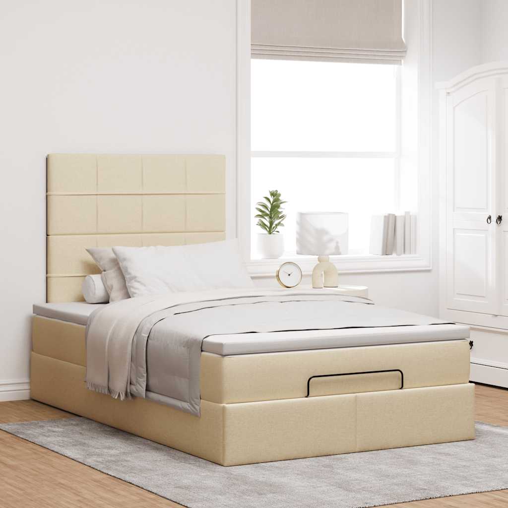 Otomanski okvir kreveta s madraca krem 120x190 cm od tkanine