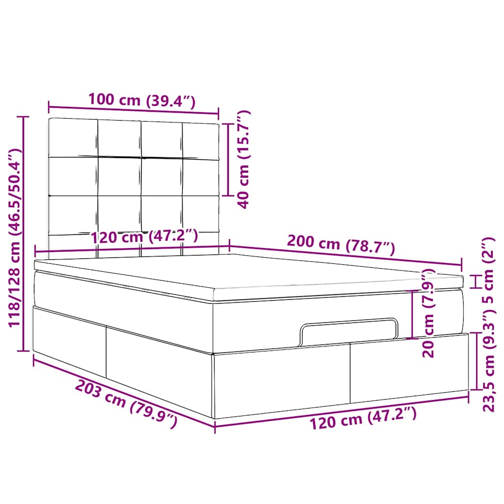 Otomanski okvir kreveta s madracem krem 120x200cm od tkanine