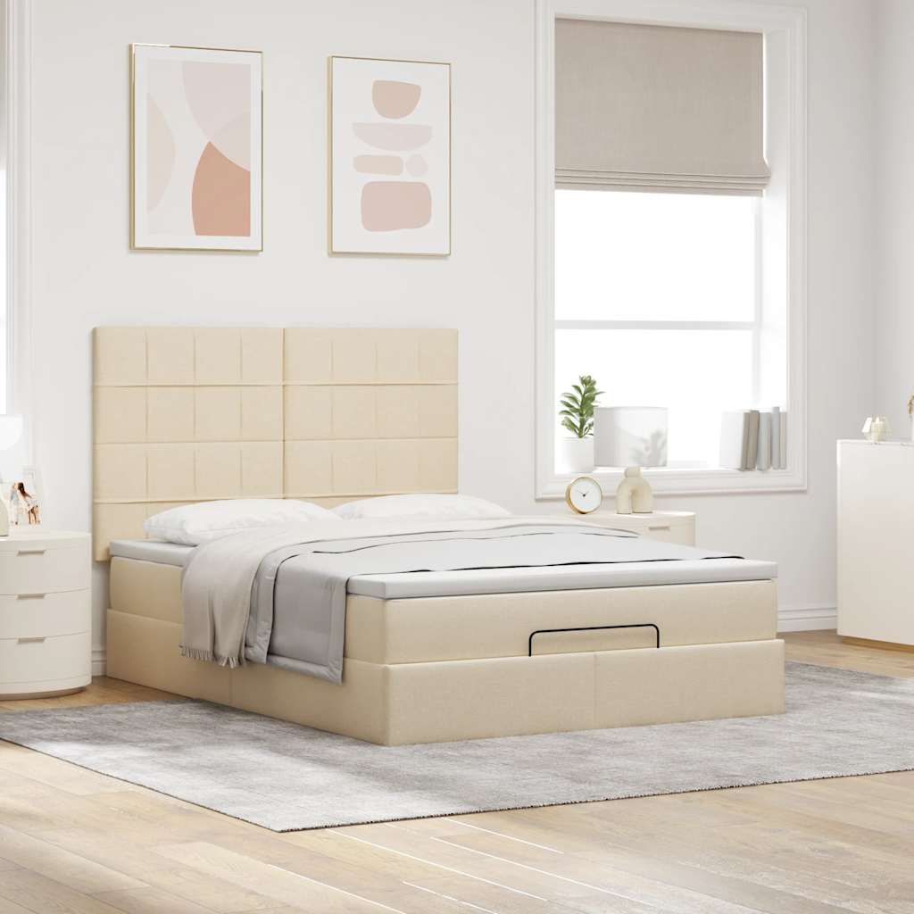 Otomanski krevet s madracem krem 140x190cm od tkanine