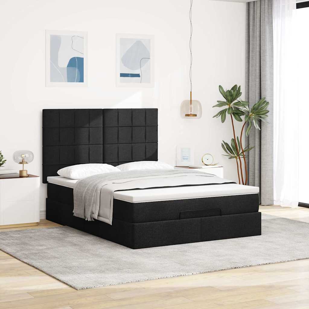 Otomanski krevet s madracem crni 140x200 cm tkanine