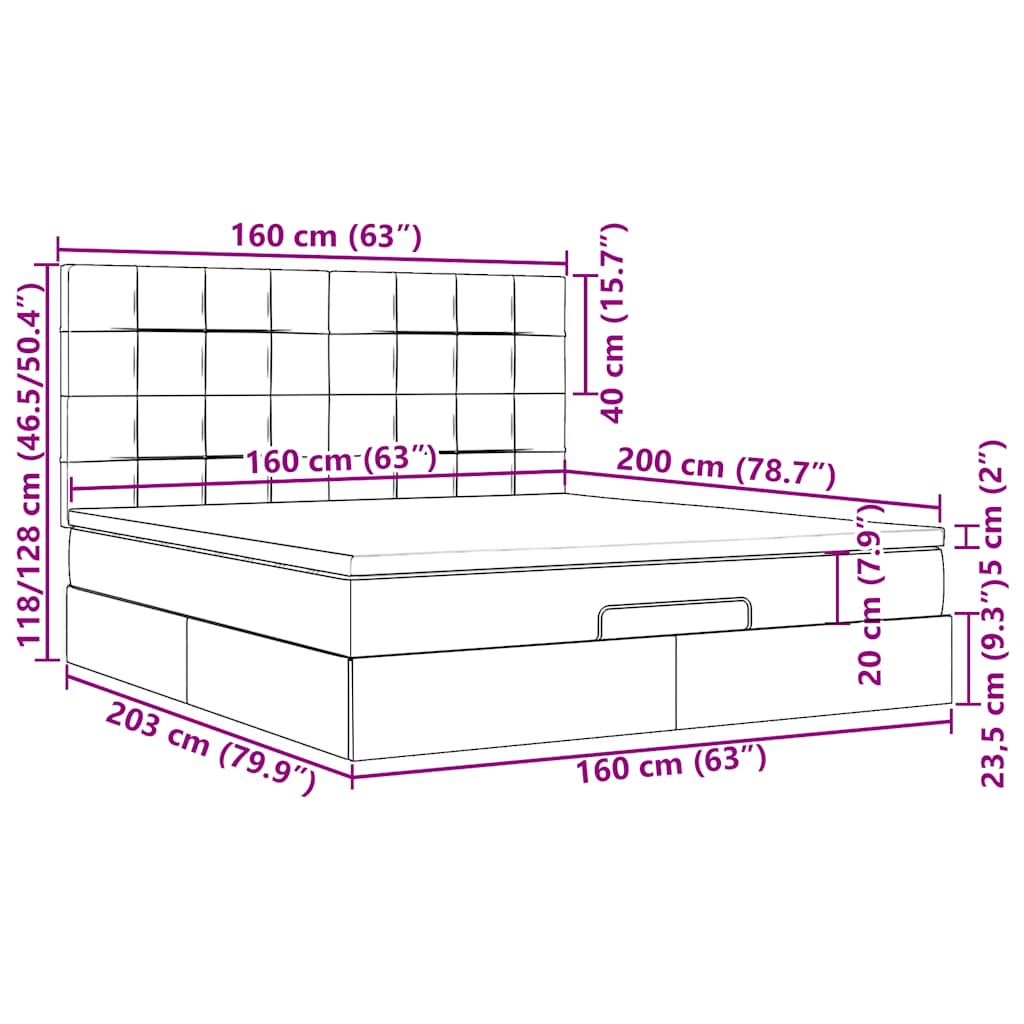 Otomanski krevet s madracem tamnosivi 160x200cm od tkanine