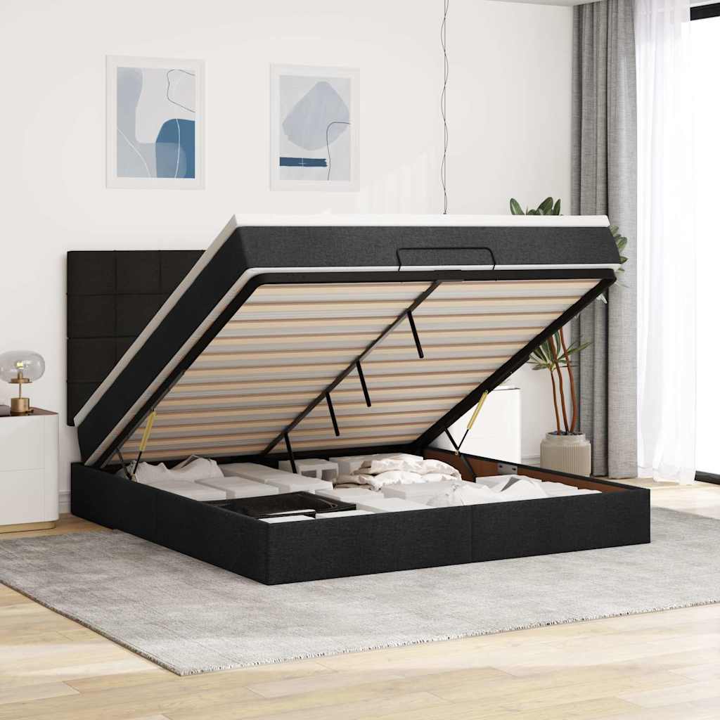 Otomanski krevet s madracem crni 160x200cm od tkanine