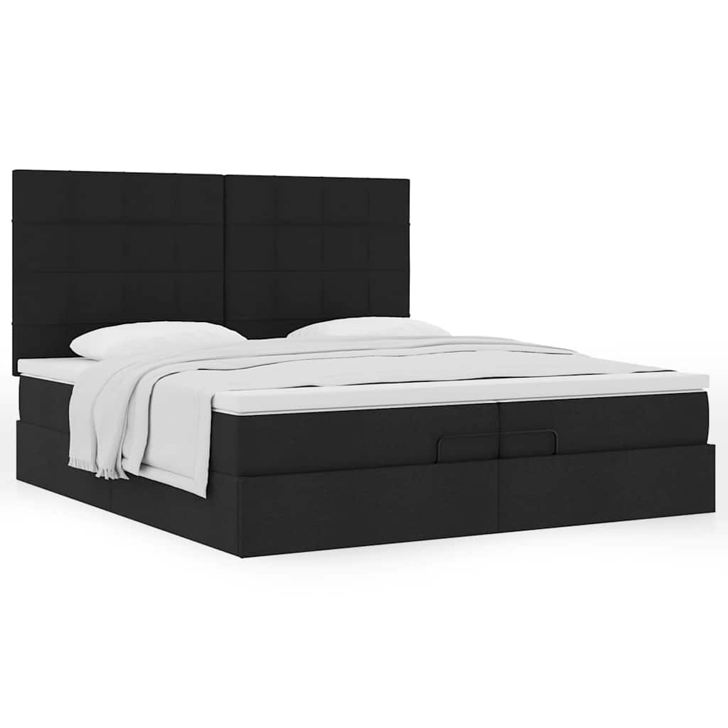Otomanski okvir kreveta s madracima crni 200x200cm od tkanine