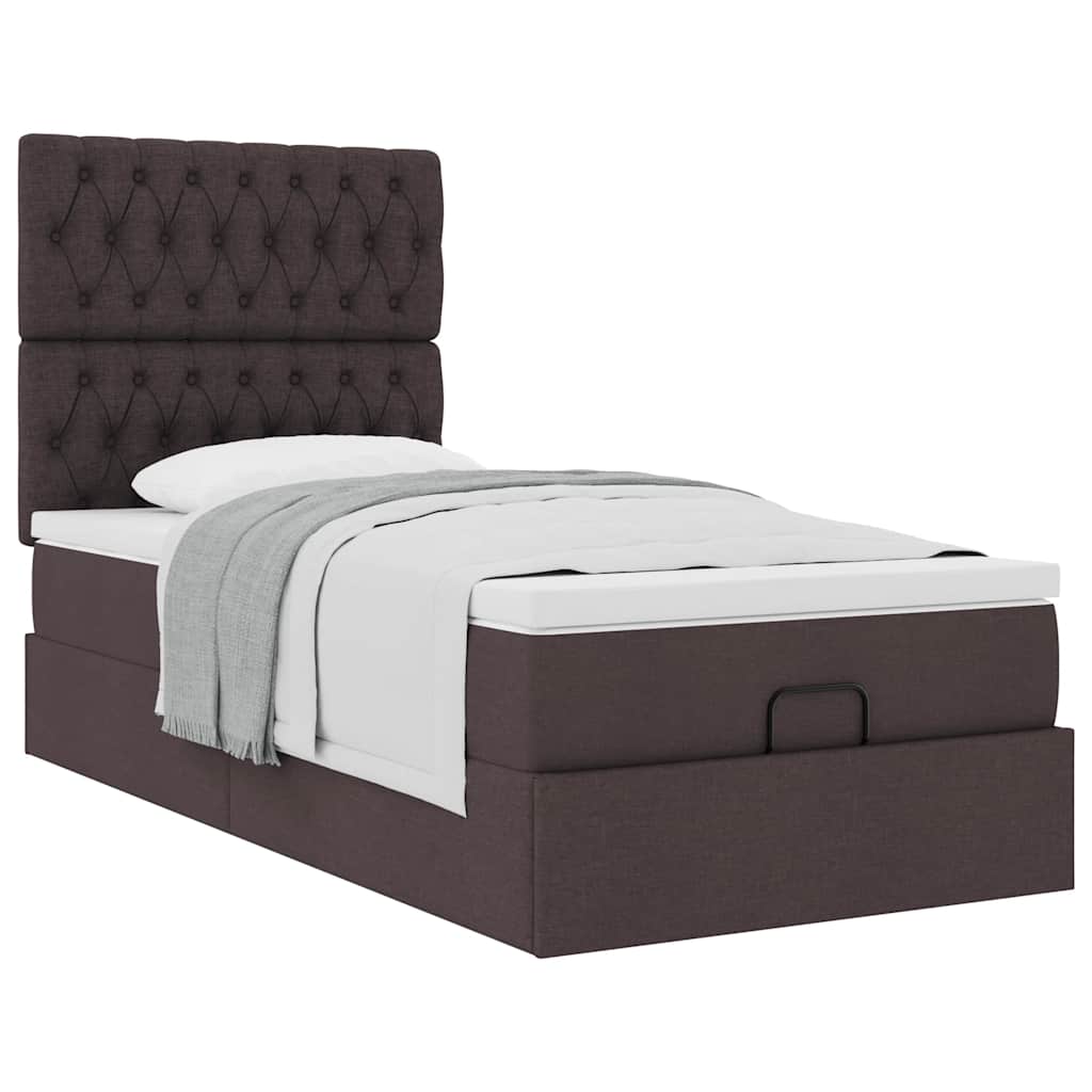 Otomanski okvir kreveta s madraca tamnosmeđi 90x190cm tkanine