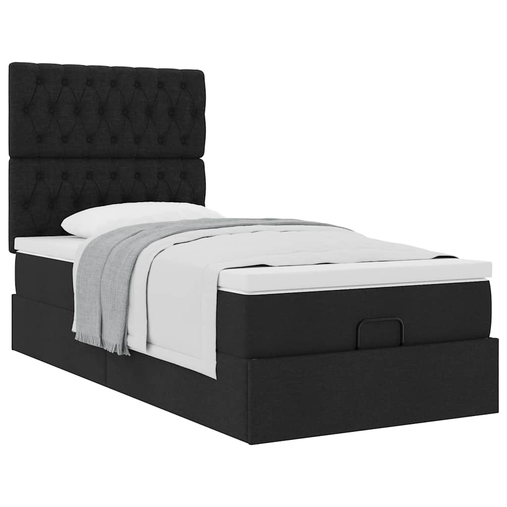 Otomanski krevet s madracem crni 90x200 cm tkanine