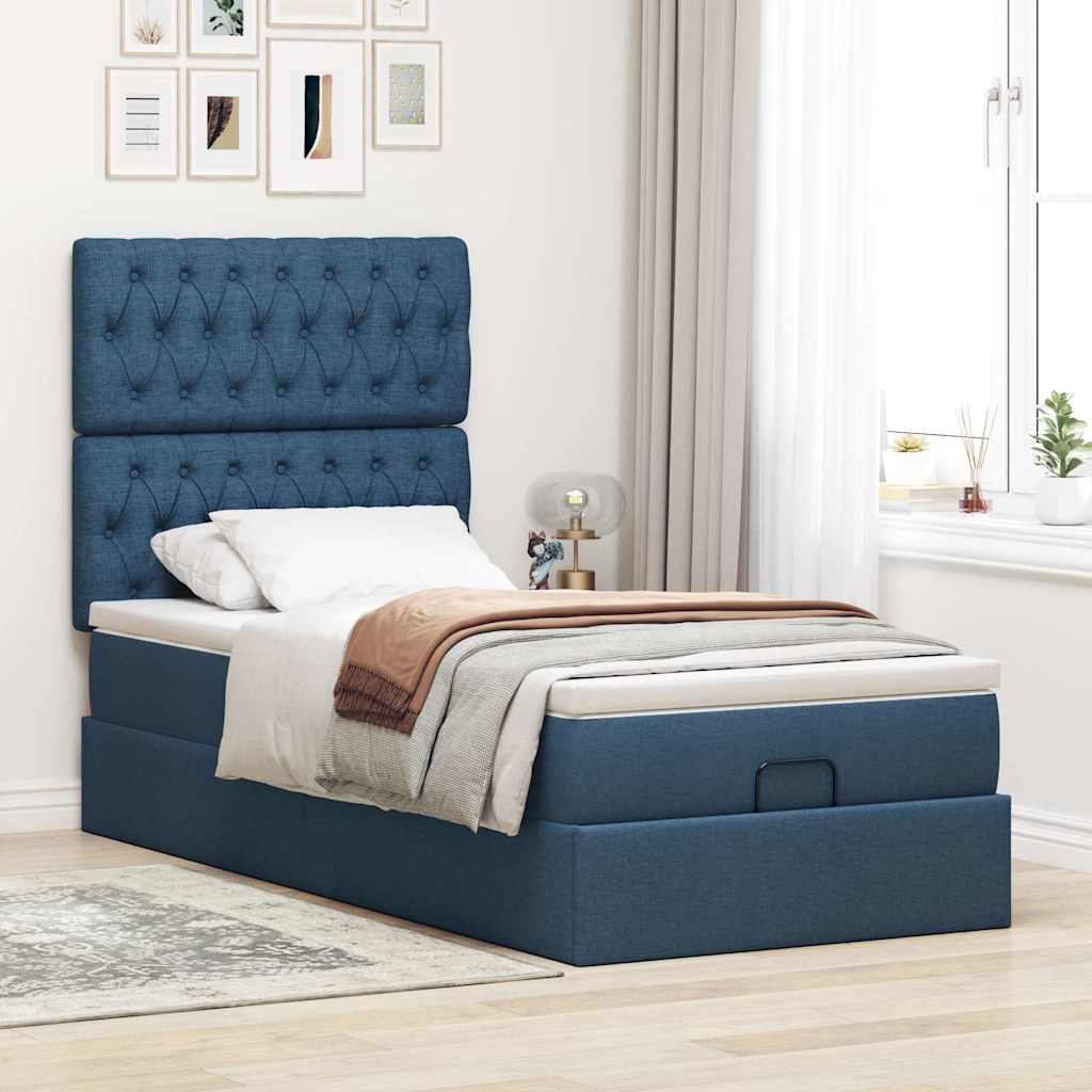 Otomanski krevet s madracem plavi 90x200 cm tkanine