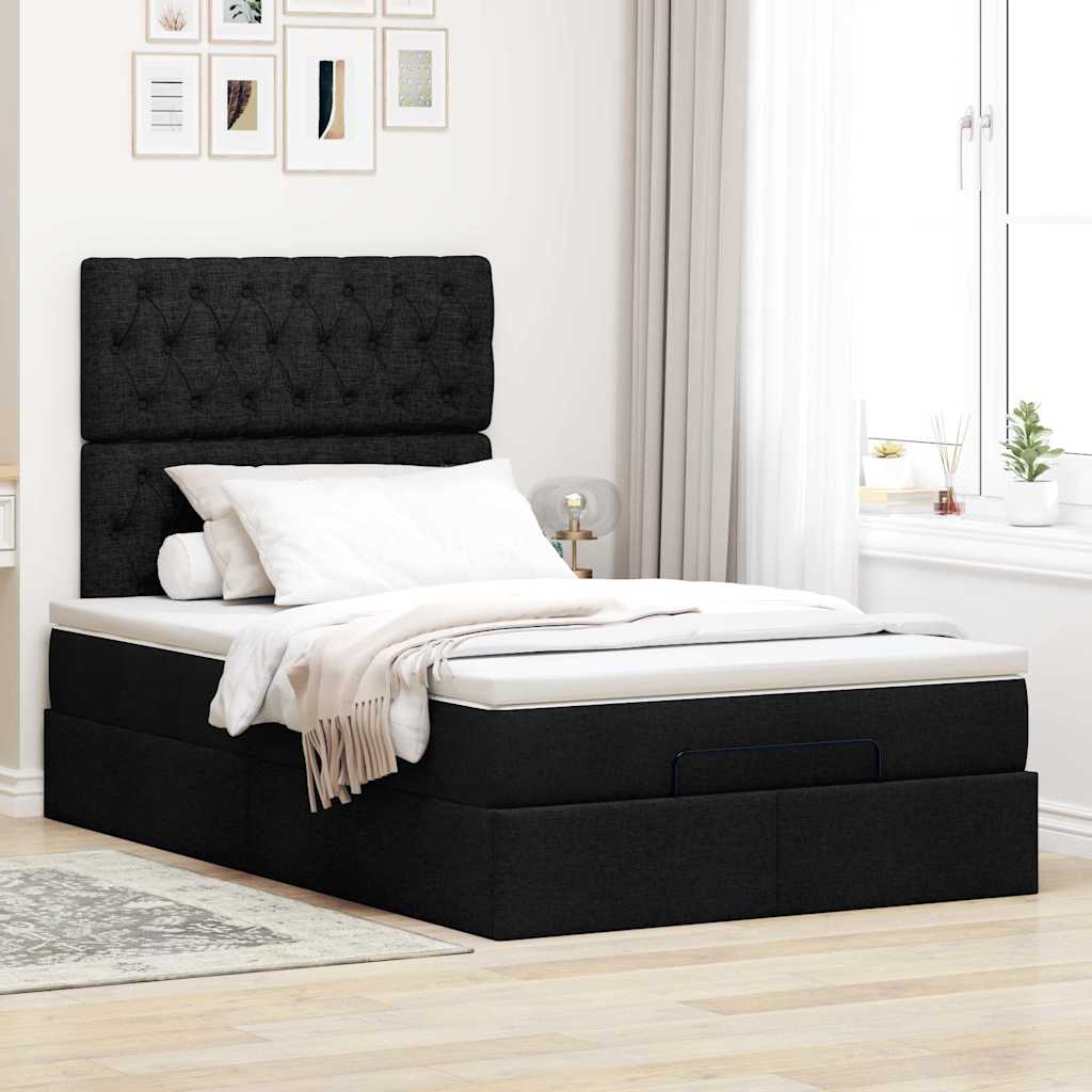 Otomanski krevet s madracem crni 120x190 cm tkanine