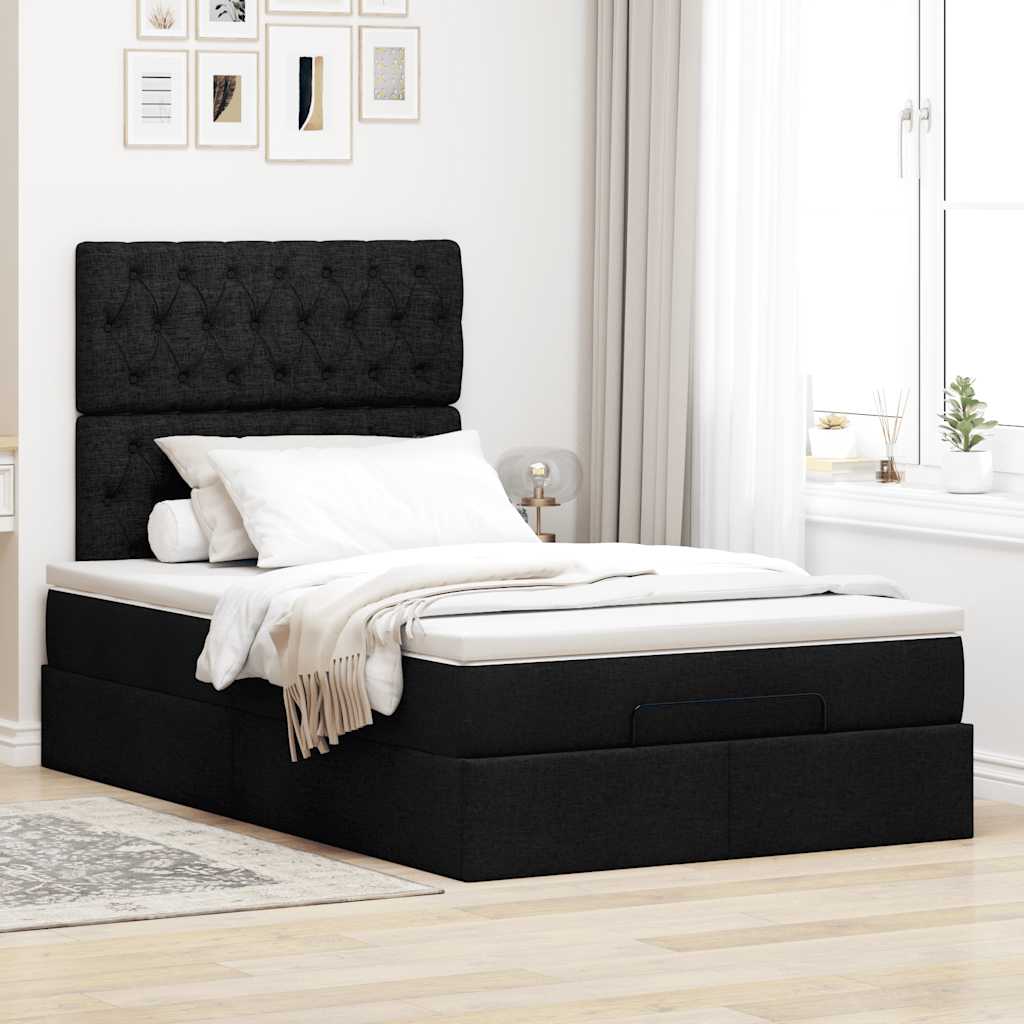 Otomanski krevet s madracem crni 120x200 cm tkanine