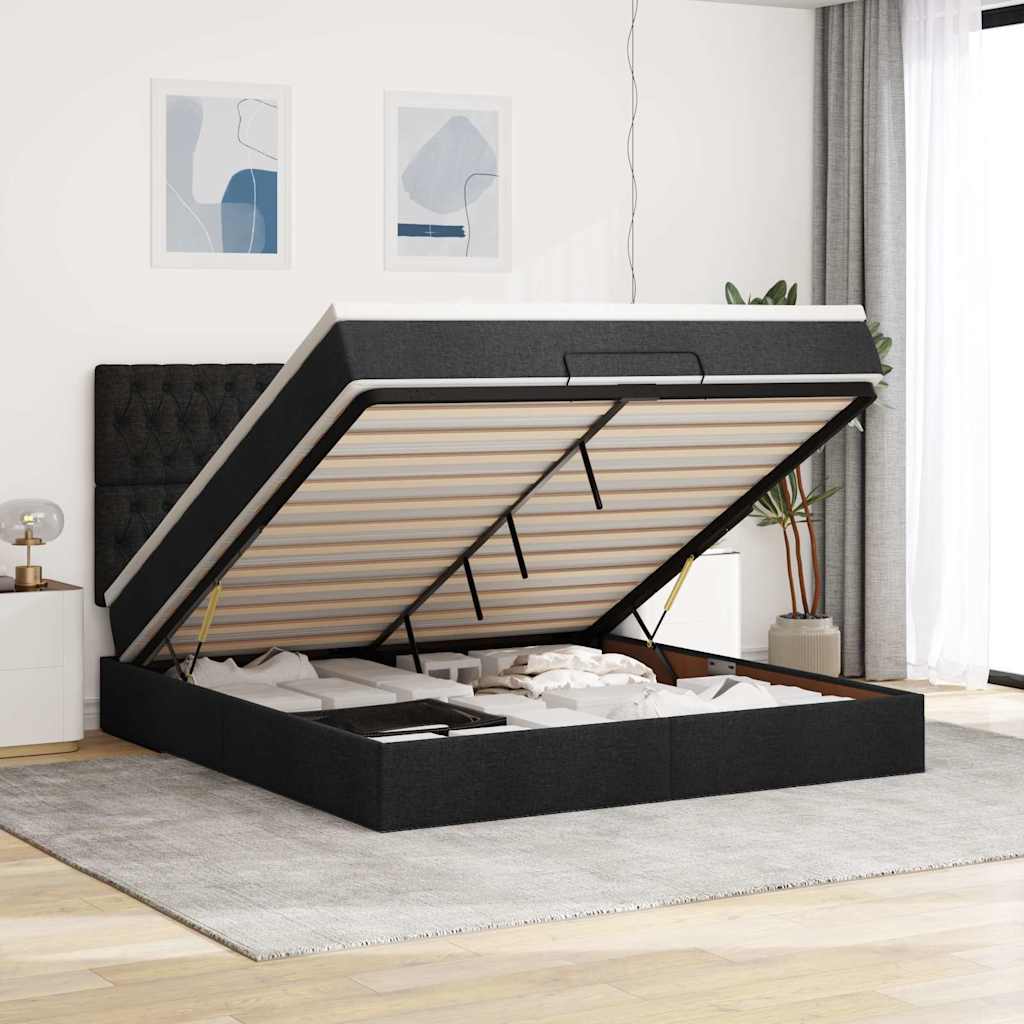 Otomanski krevet s madracem crni 160x200cm od tkanine