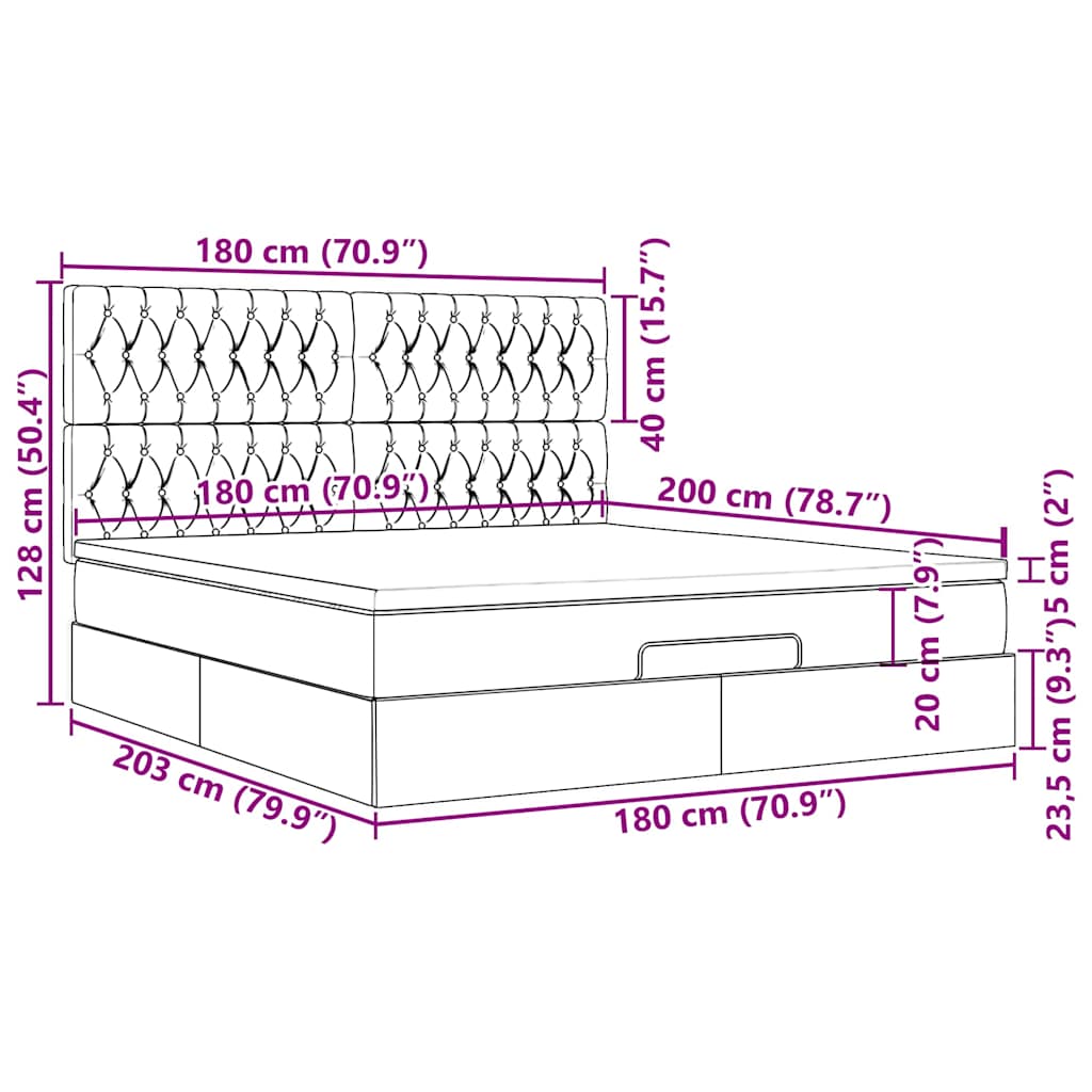 Otomanski krevet s madracem svijetlosivi 180x200cm od tkanine