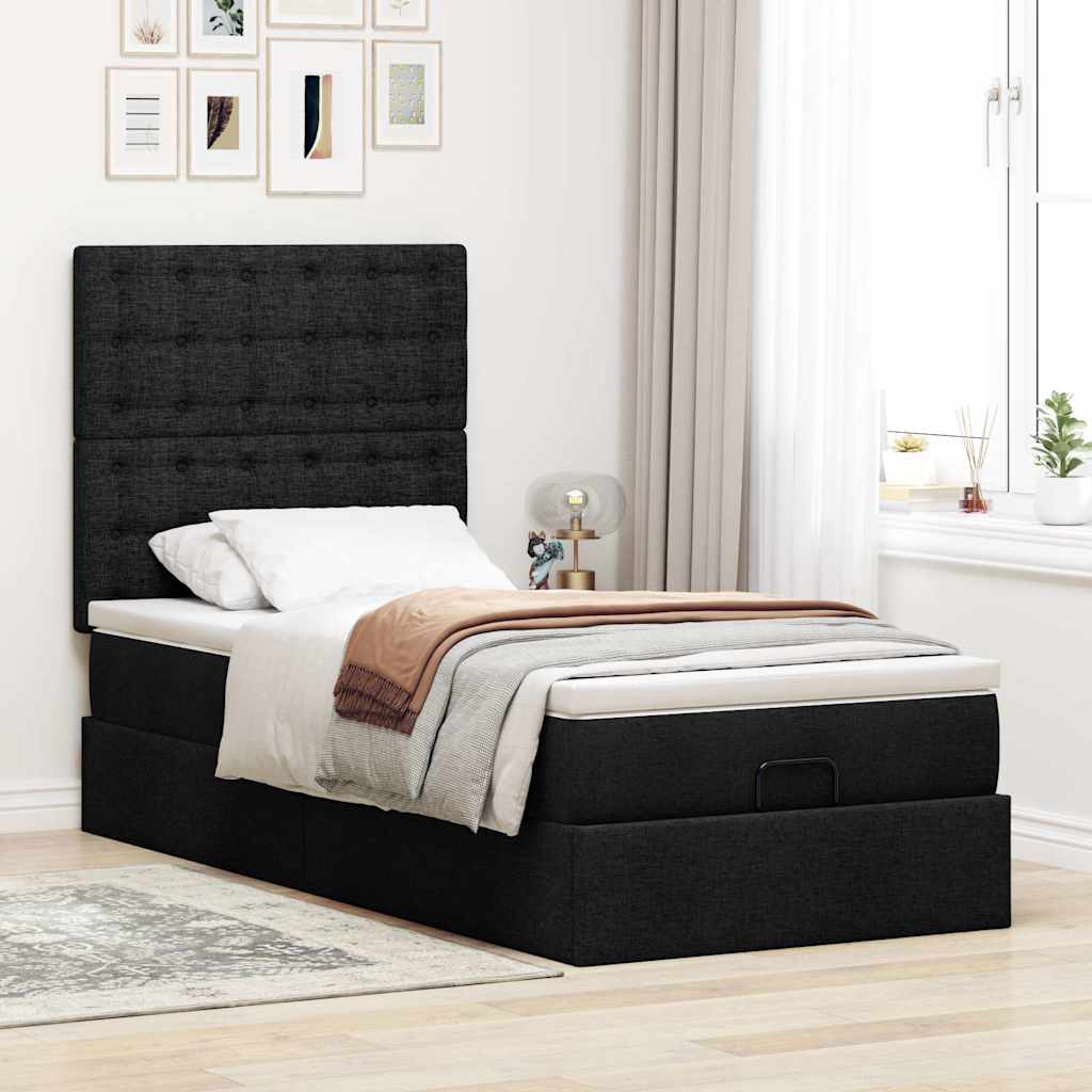 Otomanski okvir kreveta s madraca crni 90x190cm od tkanine