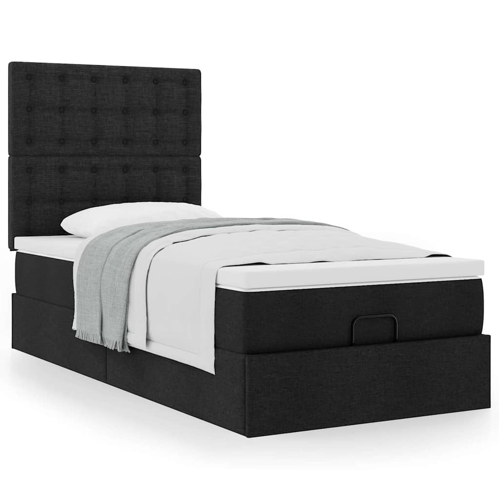 Otomanski okvir kreveta s madraca crni 90x190cm od tkanine