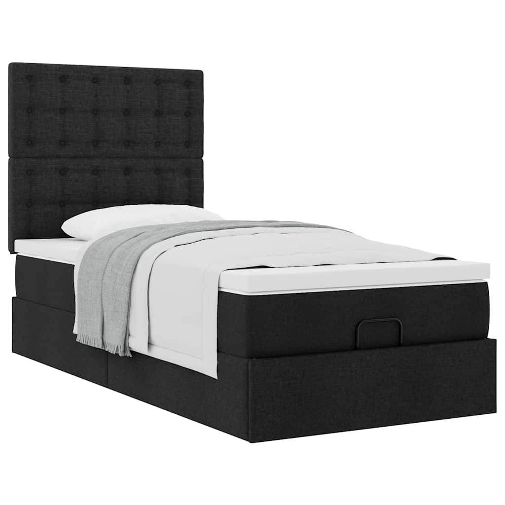 Otomanski okvir kreveta s madraca crni 90x190cm od tkanine