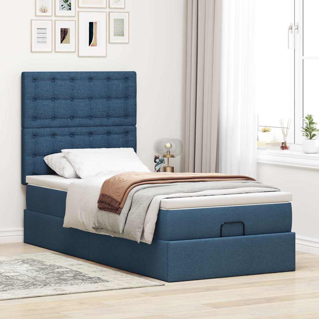 Otomanski krevet s madracem plavi 90x200 cm tkanine