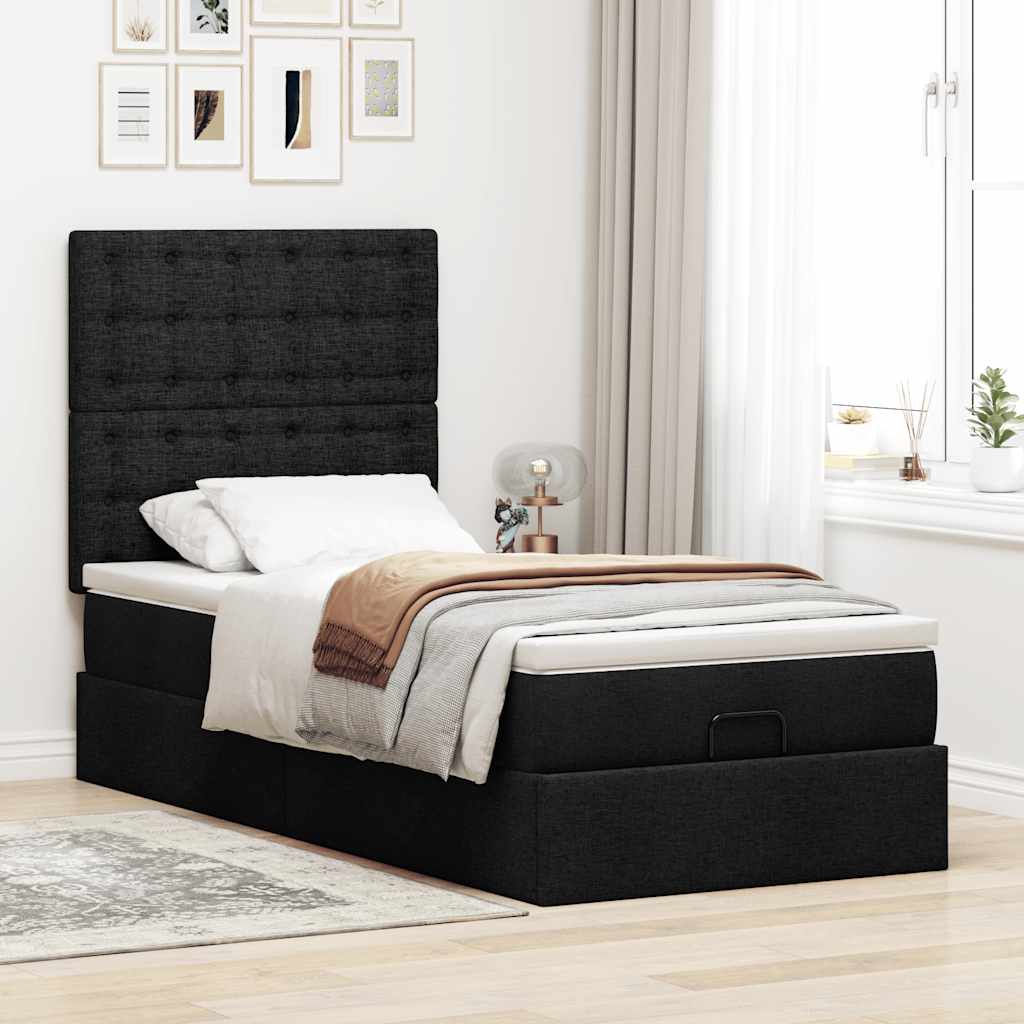 Otomanski krevet s madracem crni 100x200 cm tkanine
