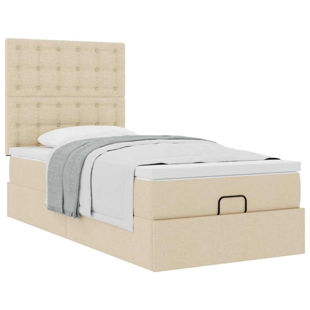 Otomanski krevet s madracem krem 100x200 cm tkanine