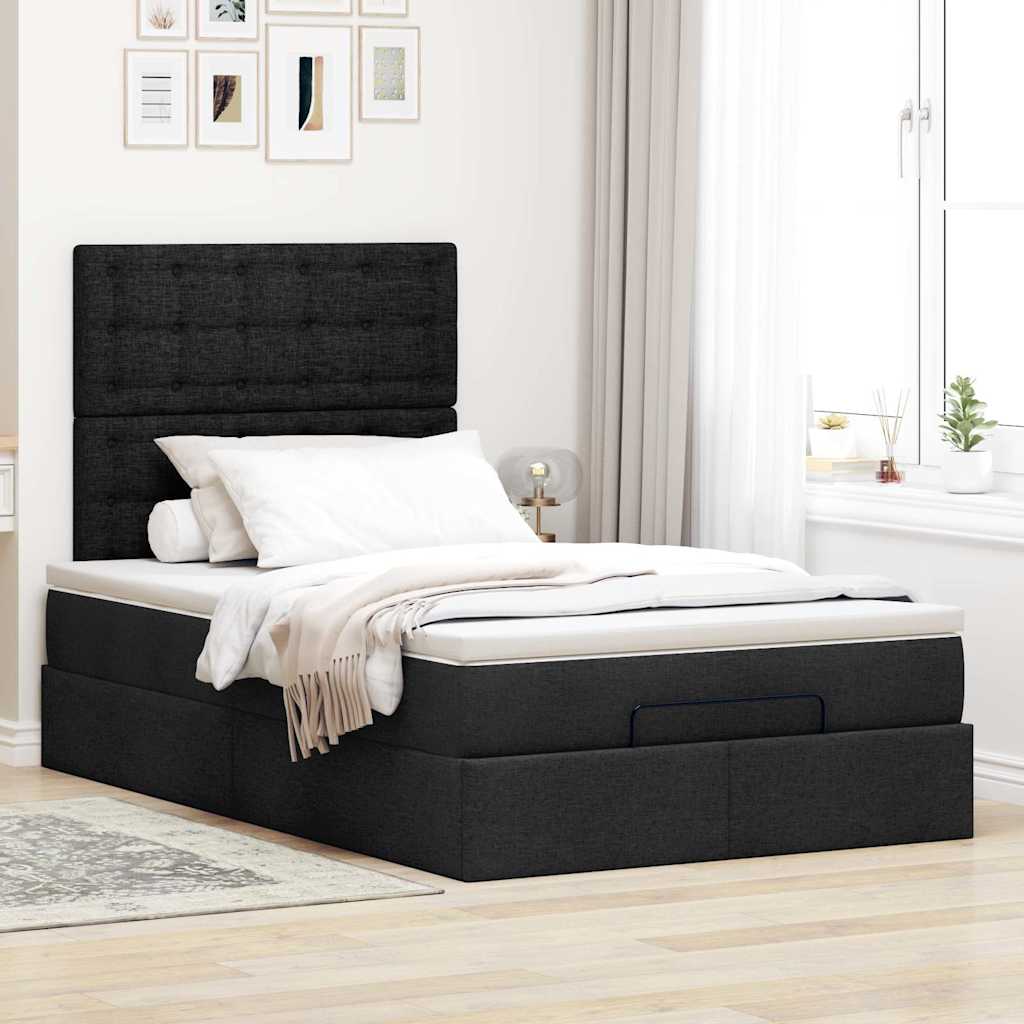 Otomanski krevet s madracem crni 120x190 cm tkanine