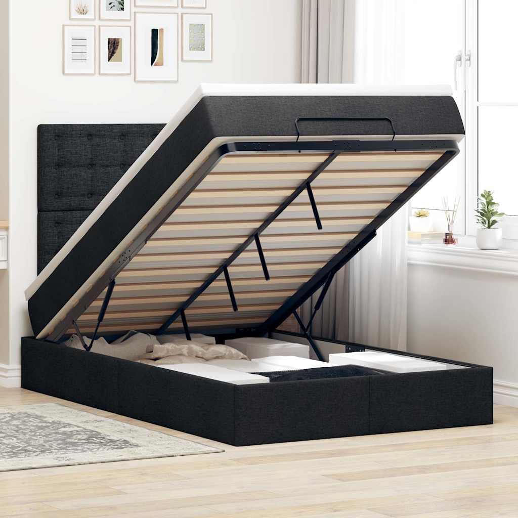 Otomanski krevet s madracem crni 120x200 cm tkanine