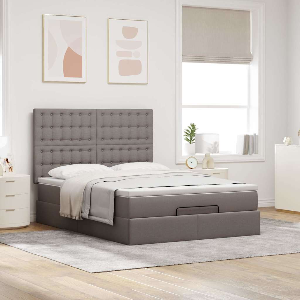 Ottoman krevet s madracem, taupe boja, 140x190 cm, tkanina