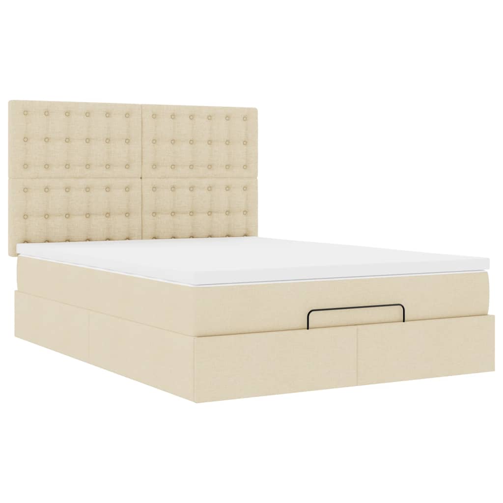 Otomanski krevet s madracem krem 140x190cm od tkanine