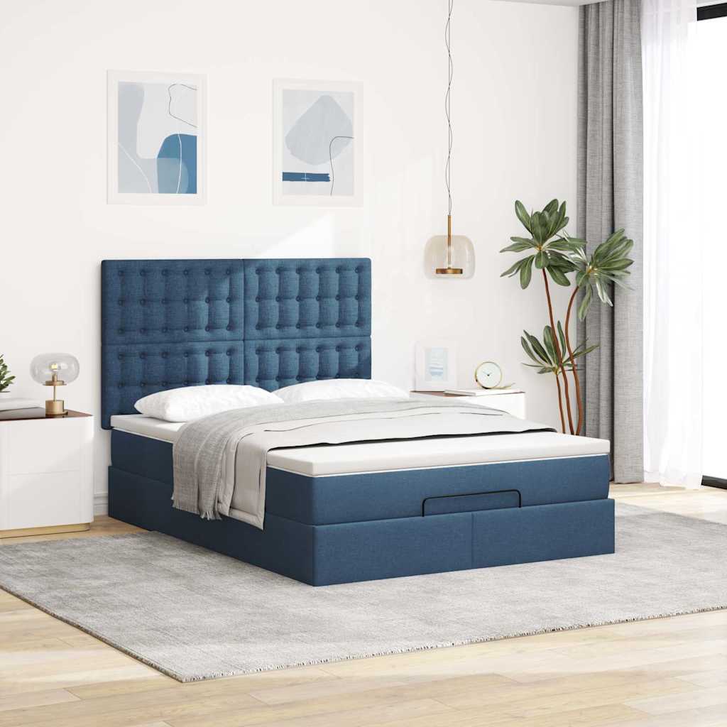 Otomanski krevet s madracem plavi 140x190cm od tkanine