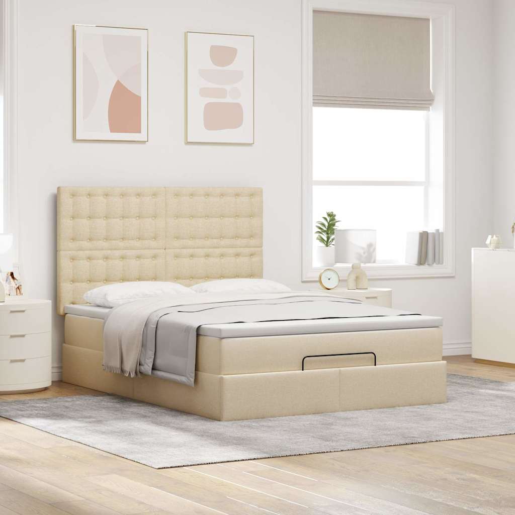 Otomanski krevet s madracem krem 140x200 cm tkanine
