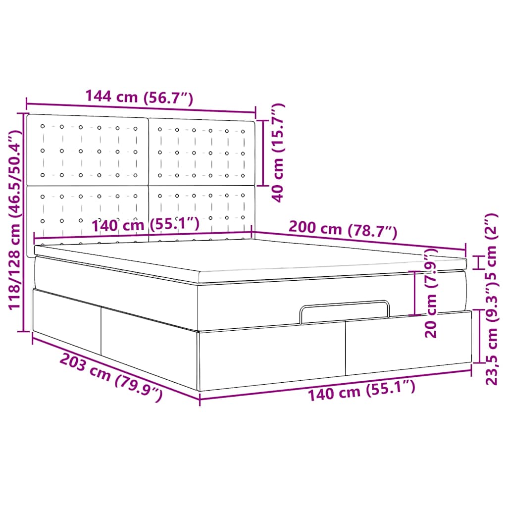 Otomanski okvir kreveta s madracem plavi 140x200cm od tkanine