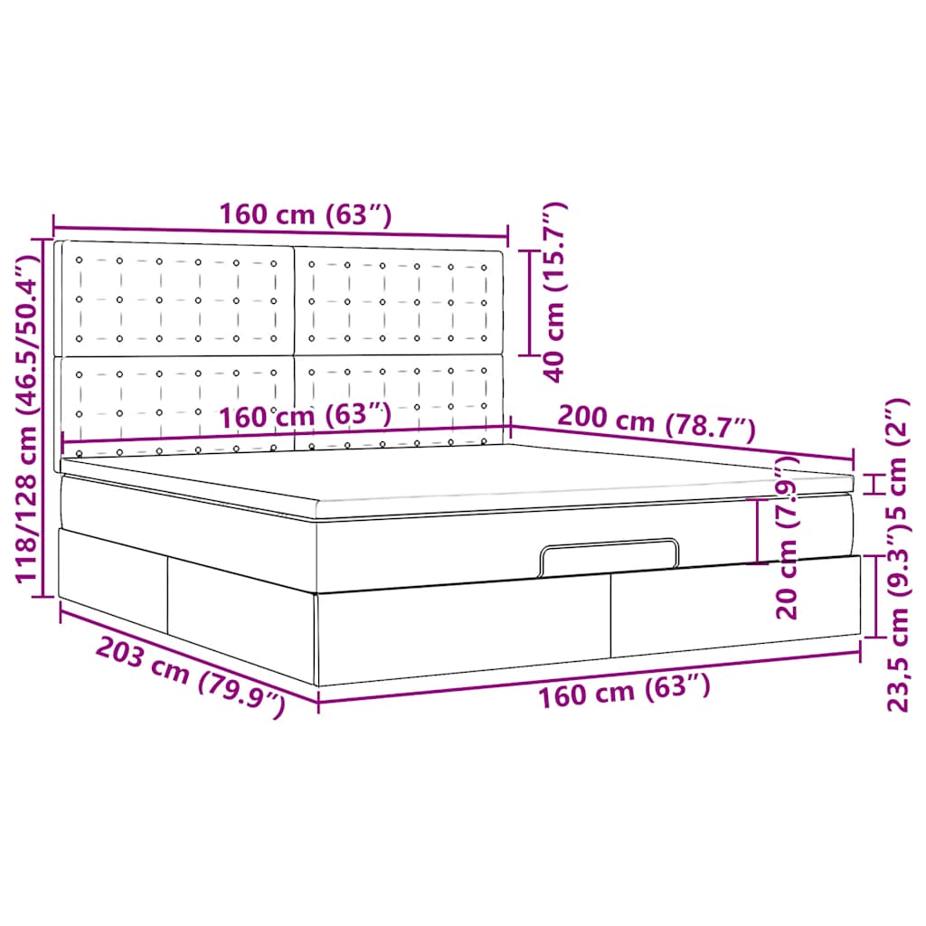 Otomanski krevet s madracem tamnosivi 160x200cm od tkanine