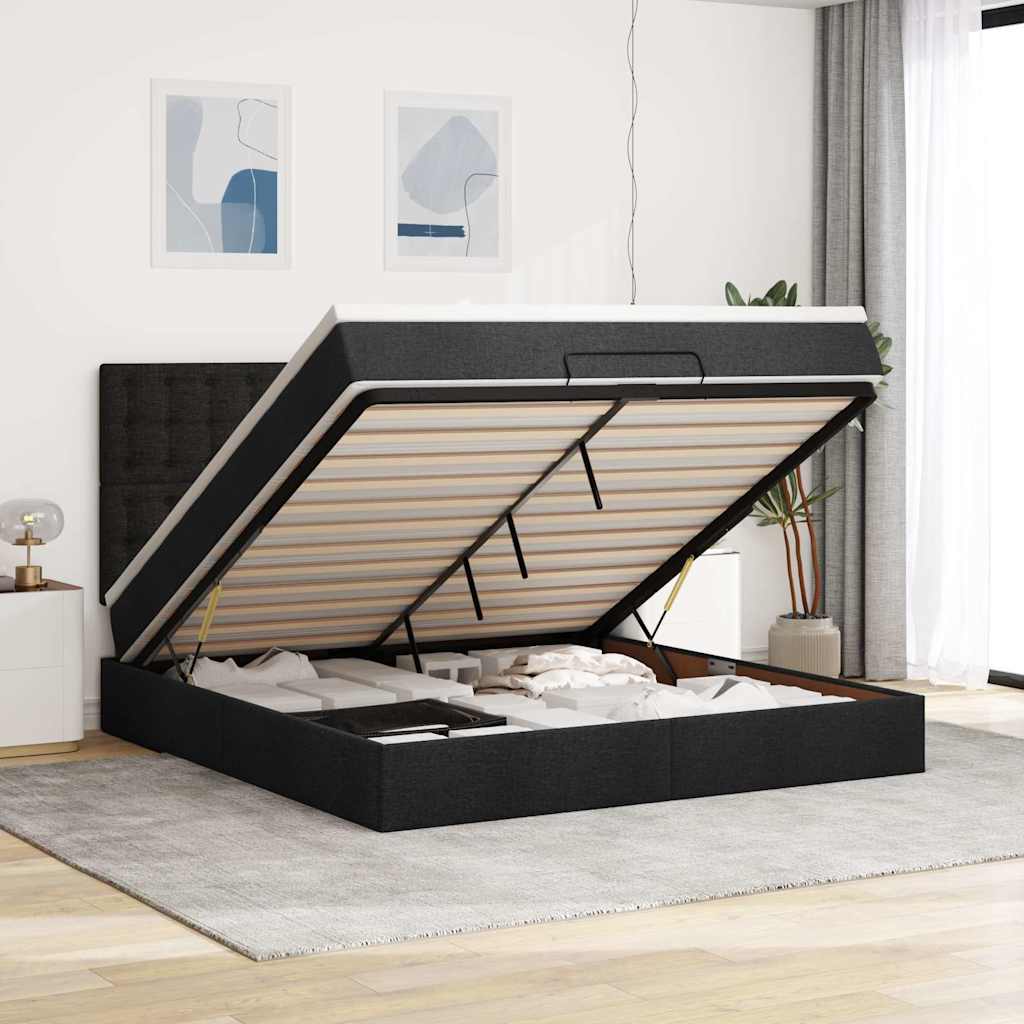 Otomanski krevet s madracem crni 160x200cm od tkanine