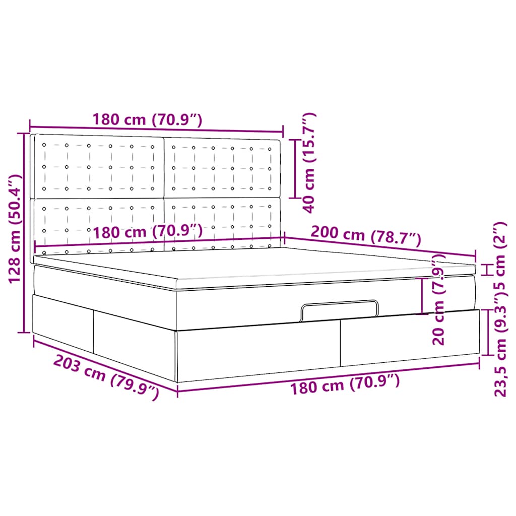 Otomanski krevet s madracem svijetlosivi 180x200cm od tkanine