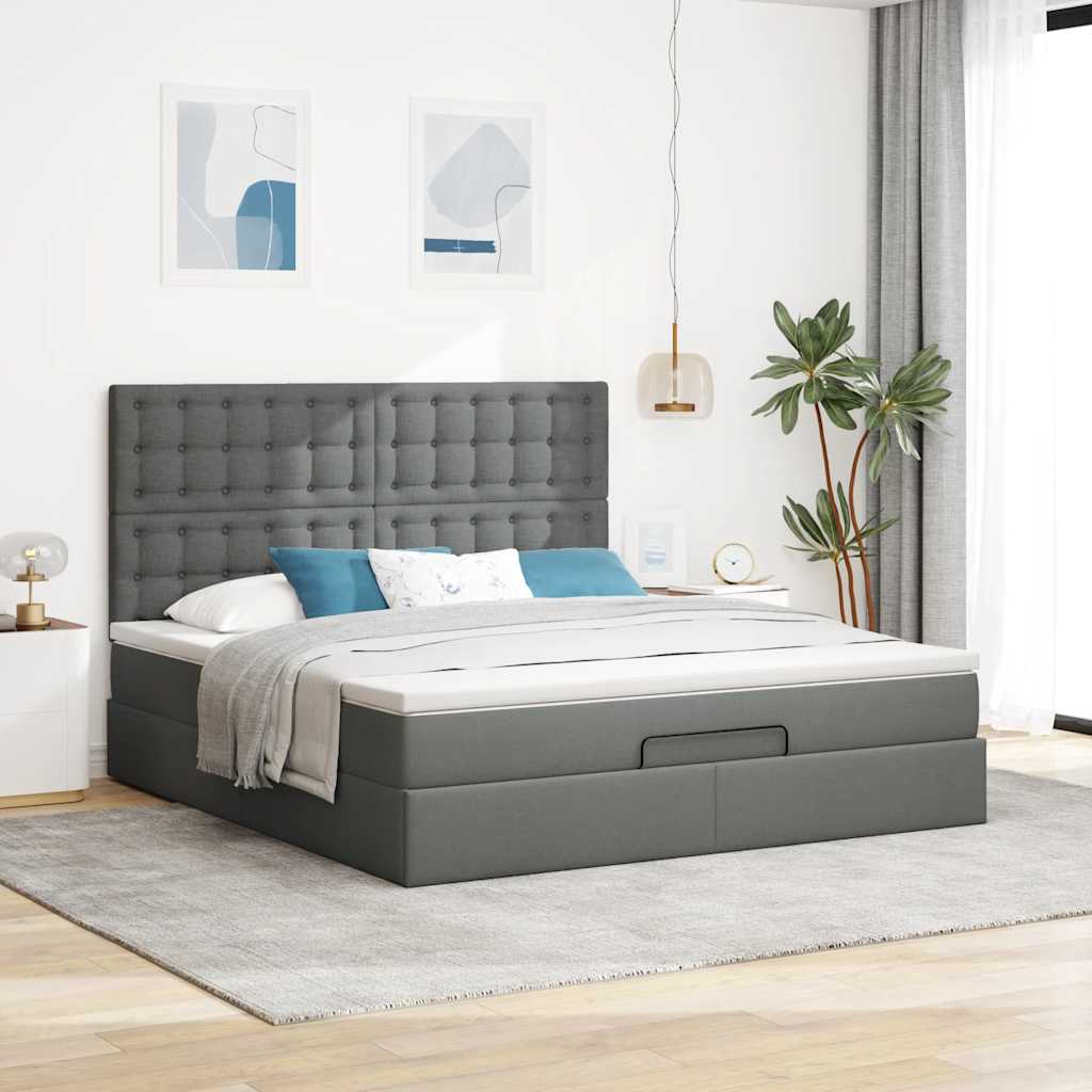 Otomanski krevet s madracem tamnosivi 180x200cm od tkanine
