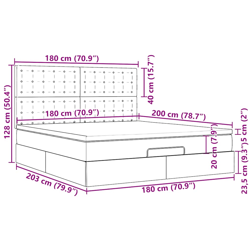 Otomanski krevet s madracem tamnosivi 180x200cm od tkanine