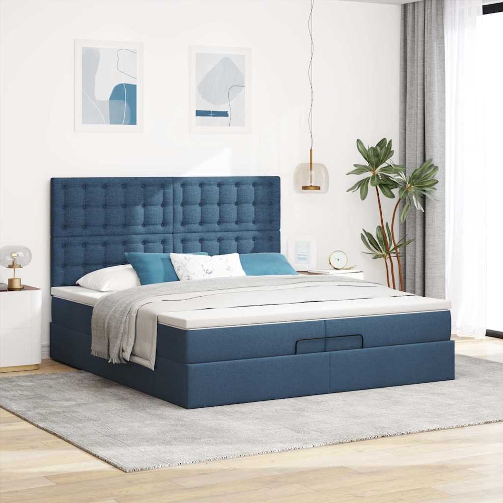 Otomanski okvir kreveta s madracima plavi 200x200cm tkanine