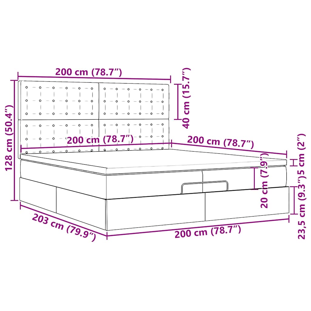 Otomanski okvir kreveta s madracima plavi 200x200cm tkanine