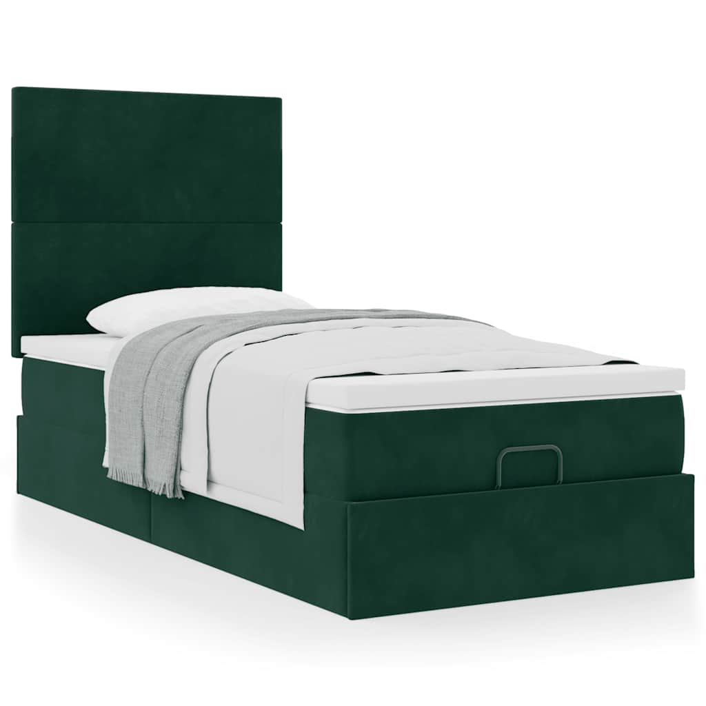 Okvir kreveta s madracima tamnozeleni 90x190cm baršunasti
